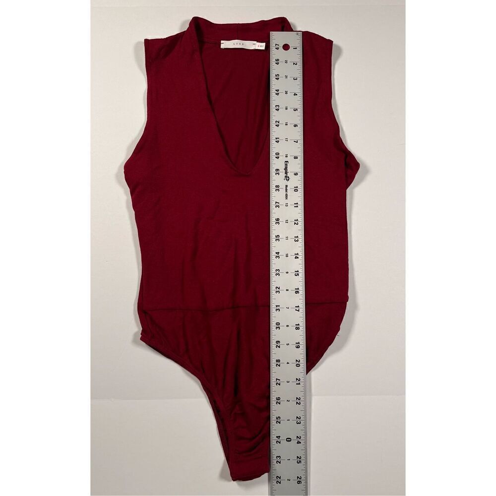 Lush Maroon One Piece Mock Neck Low Cut Sleeveless One Piece Bodysuit Size Small - Picture 5 of 7
